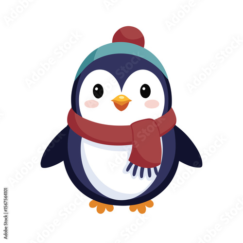 Adorable Penguin with Winter Hat and Scarf