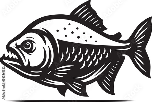 Fierce Piranha Fish Illustration Monochrome Vector Graphic