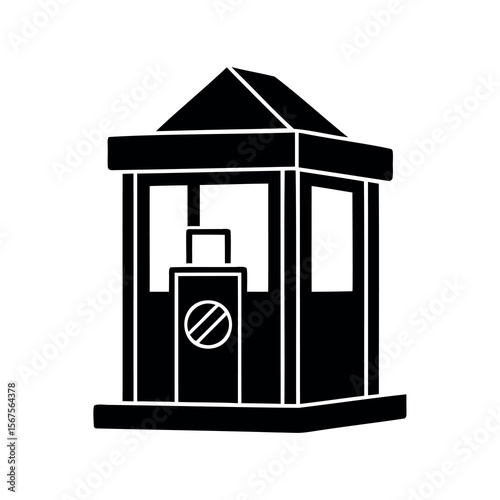 Security Guard Booth with Forbidden Sign in Silhouette Style Illustration