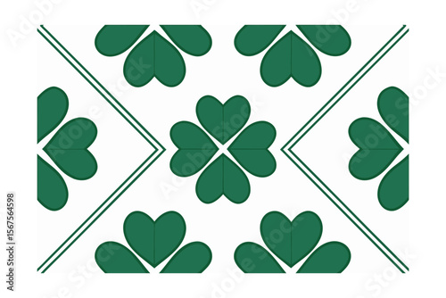 Tableau sur toile Green shamrock pattern on with diagonal lines symmetrical cloverleaf shapes vect