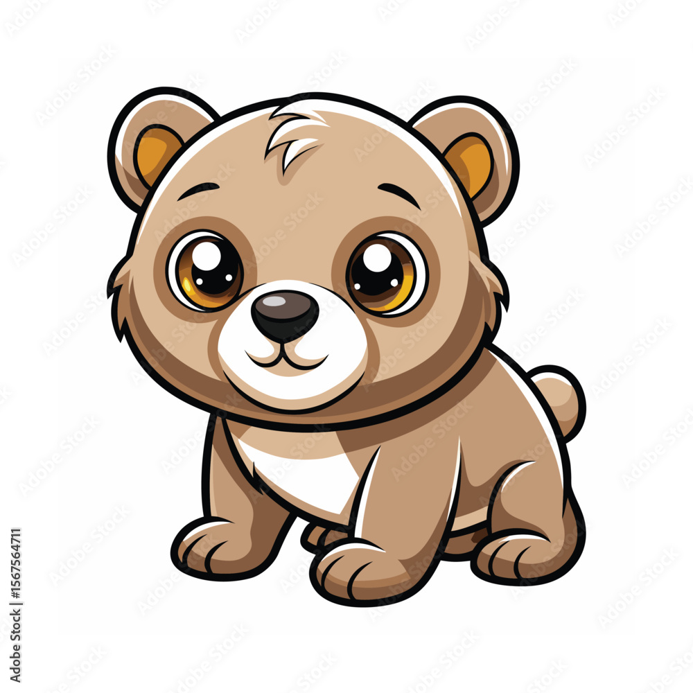 Obraz premium Baby Bear Crawling with Big Shiny Kawaii Eyes
