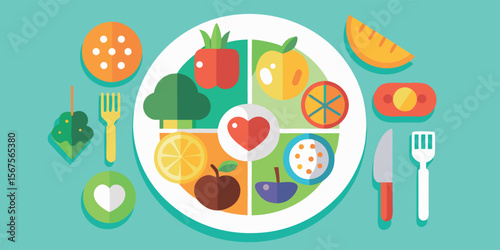 Healthy meal plate design featuring colorful fruits and vegetables for balanced nutrition and wellness