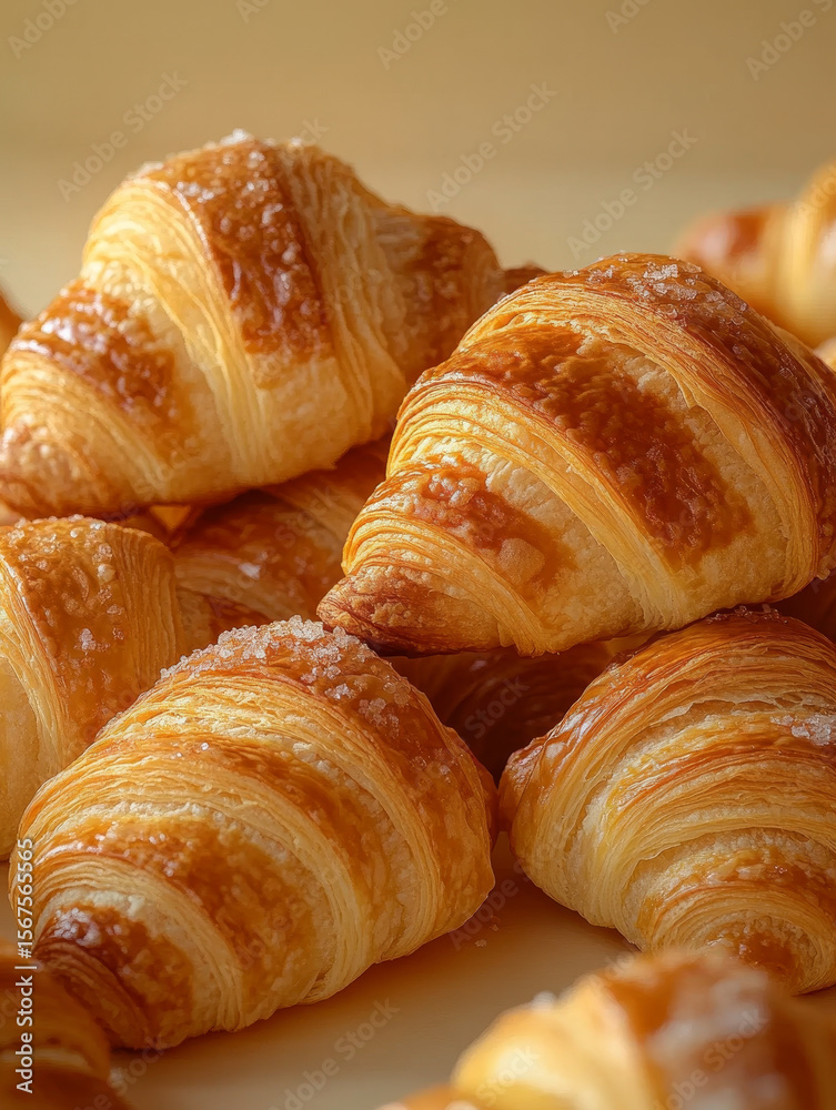 Freshly baked croissants on table Freshly baked croissants on table