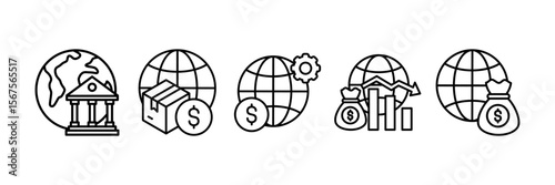 Global Economy Icon Set Multiple Style Collection, Containing design Worldwide, Gross Domestic Product, Global Financial System, International Capital , Economic Downturn