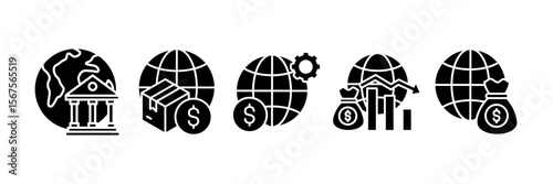 Global Economy Icon Set Multiple Style Collection, Containing design Worldwide, Gross Domestic Product, Global Financial System, International Capital , Economic Downturn