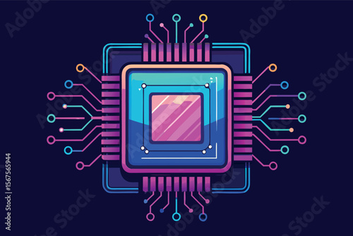 Colorful digital illustration of a computer processor with circuit connections showcasing modern technology