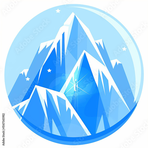 Mountain Blue geometric origami landscape vector icon