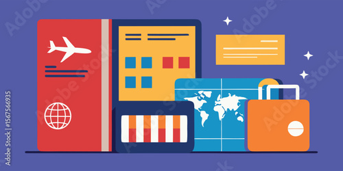Travel essentials including passport, documents, and luggage displayed on a vibrant background for planning adventures