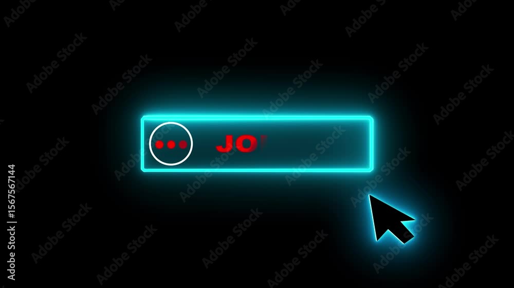 Glowing neon color white text cursor animation. design is join up button vector sign, symbol. looping with transparent black background animation 4k video.
