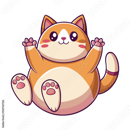 Chubby Cat Belly Up Paws in the Air