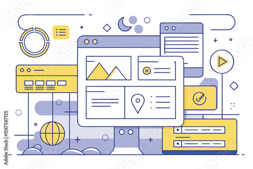 Digital workspace design featuring desktop elements and user interface components for web development projects