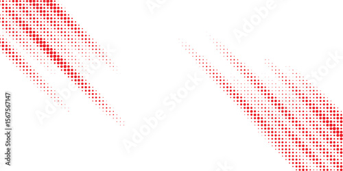 Bold Red Halftone Pattern with Dotted Diagonal Lines on Clean White Layout.