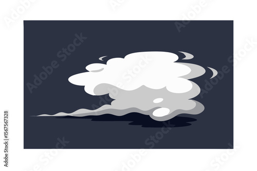 Stylized cartoon dust cloud effect with white and grey wisps against dark background
