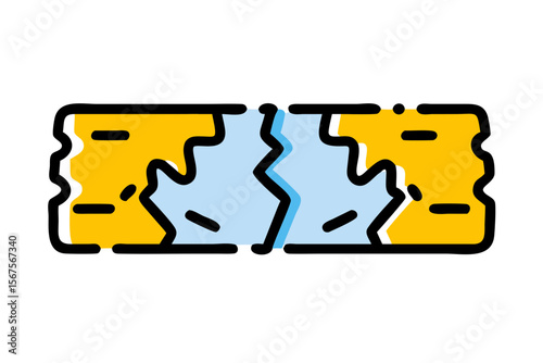 Stylized illustration of a torn ticket or coupon with a jagged rip down the middle
