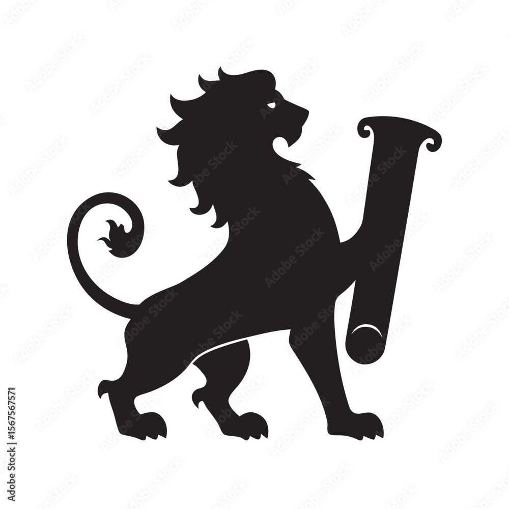 Obraz premium Lion Standing On Scroll Silhouette