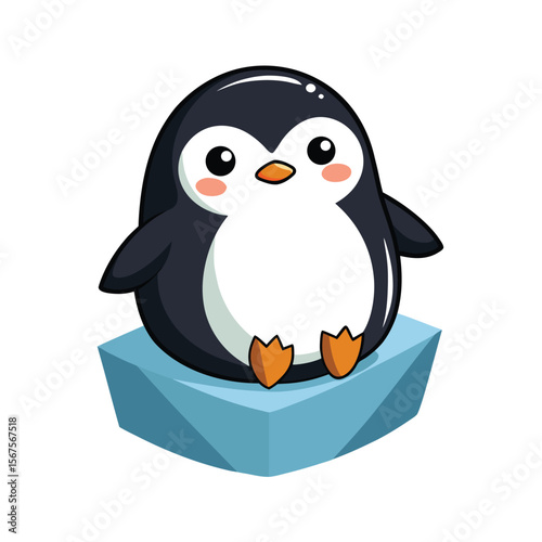 Chubby Penguin Sitting on Ice Block Blushing