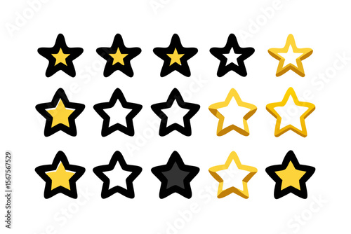 Collection of golden stars and one gray star against a black background