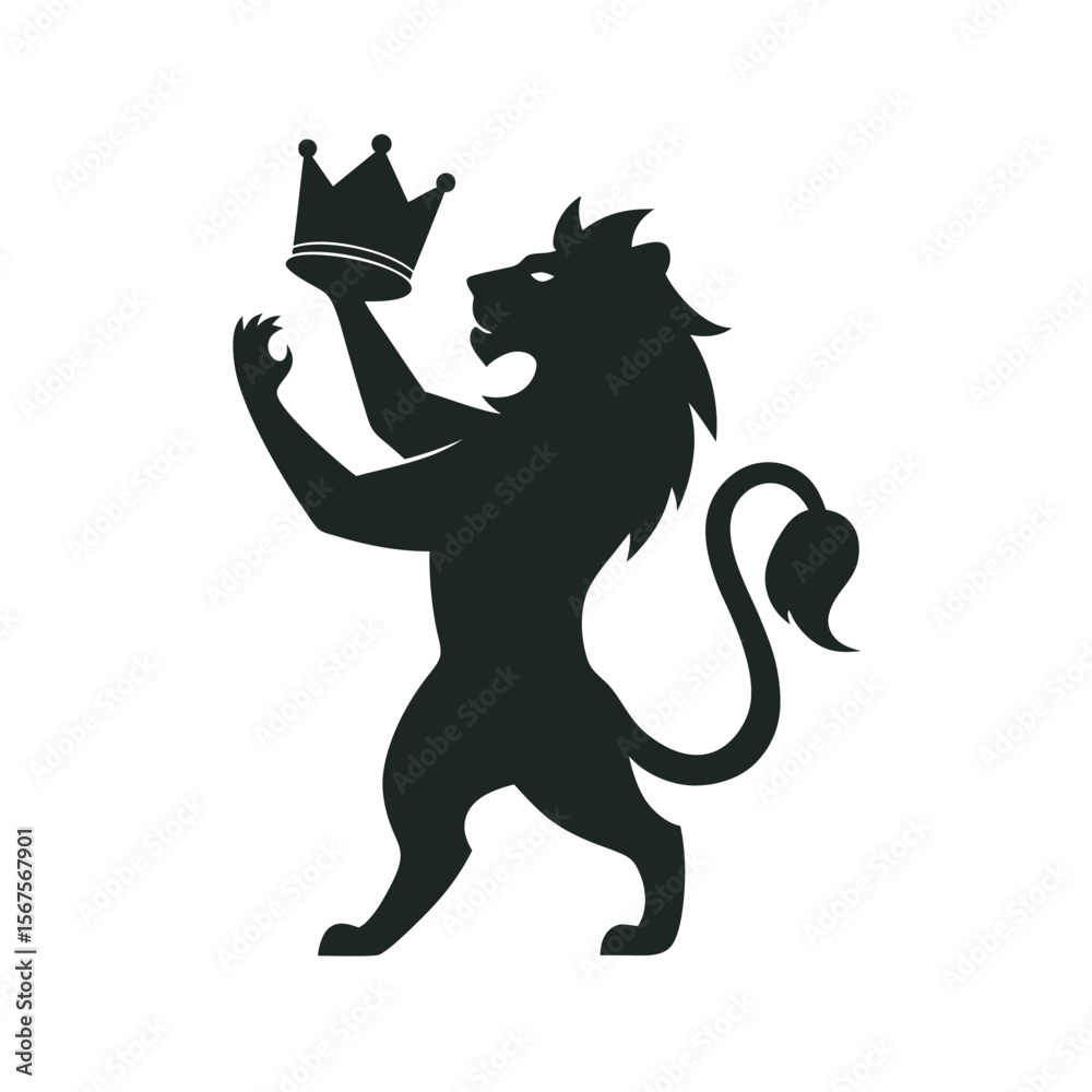 Fototapeta premium Lion Lifting Royal Crown In Silhouette