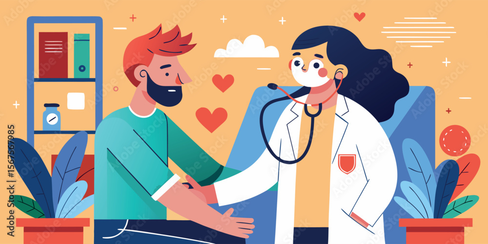 Obraz premium Doctor checking patient's health in a cozy clinic setting with a welcoming atmosphere