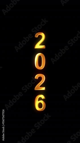 Happy New Year 2026. HD with alpha channel. Vertical video.
