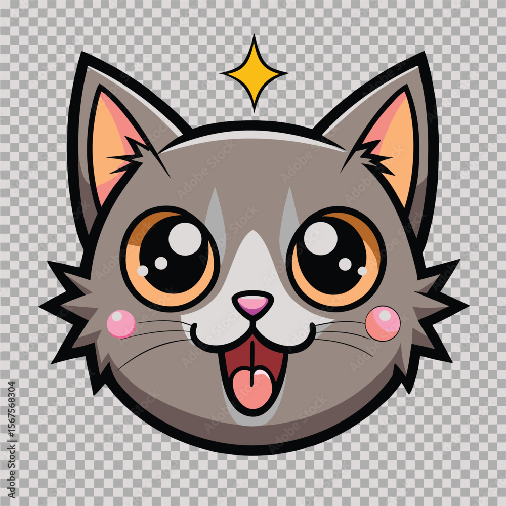 Fototapeta premium Cute Cat Face with Sparkly Eyes and Tongue