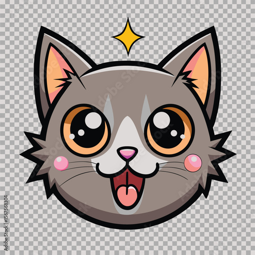 Cute Cat Face with Sparkly Eyes and Tongue