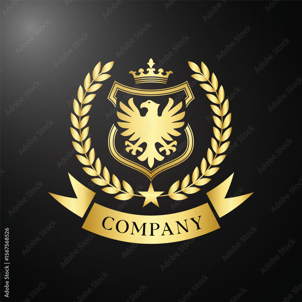 Obraz premium Luxury Golden Eagle Crest Logo with Crown and Laurel on Black Shield Background