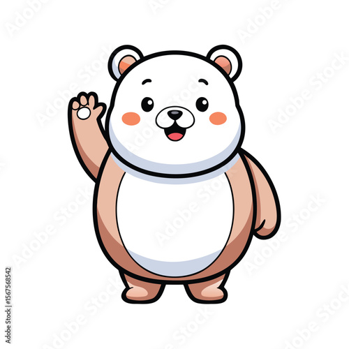 Cute Chubby Bear Waving Hello Kawaii Style