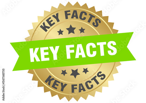 key facts. key facts round green and gold label isolated on transparent background