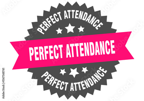 perfect attendance. perfect attendance round pink label isolated on transparent background