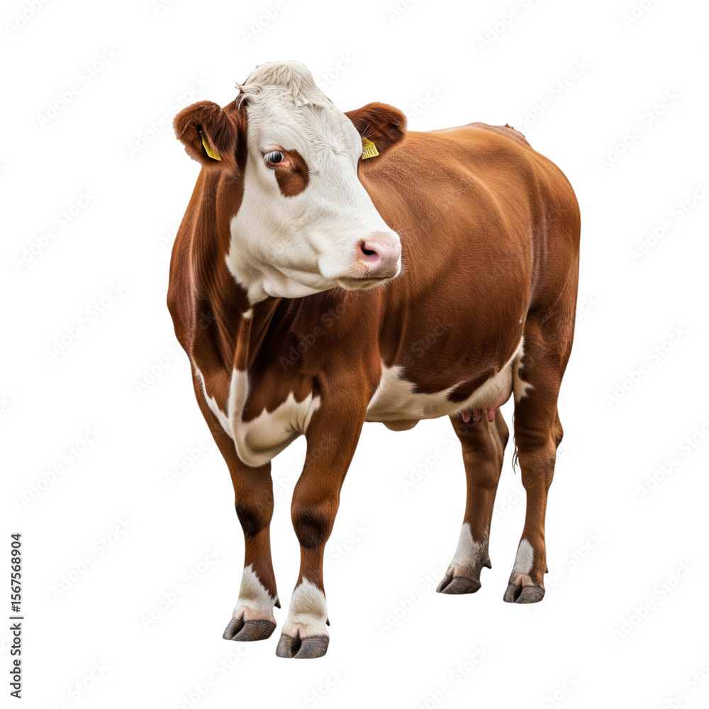 Brown and White Dairy Cow Isolated on White Background Brown and White Dairy Cow Isolated on White Background