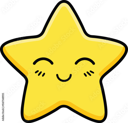 Cute Five Pointed Star with Closed Eyes and Happy Smile