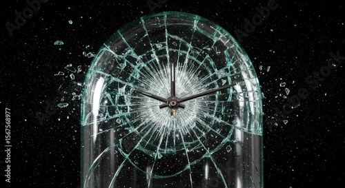 Shattered time: concept of lost moments with a broken clock against a dark backdrop signifying
