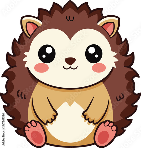 Cute Kawaii Hedgehog Sitting With Tiny Paws Up