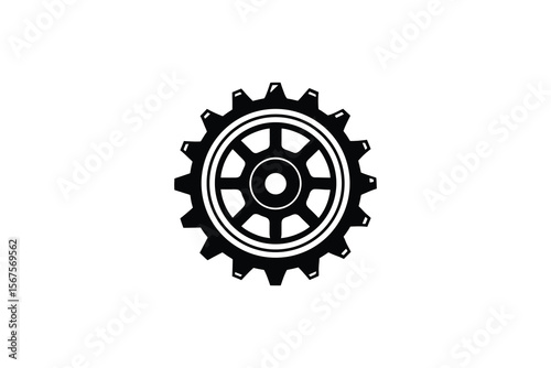 Black Gear Wheel Isolated on White Background for Industrial Design