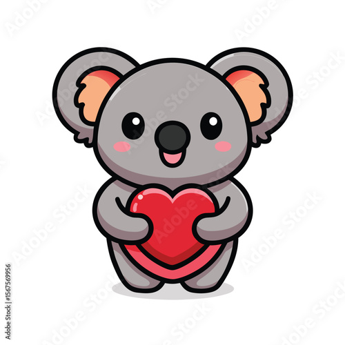 Cute Koala Holding a Heart with Kawaii Expression