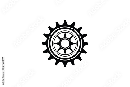 Black and white gear graphic illustration with intricate inner design