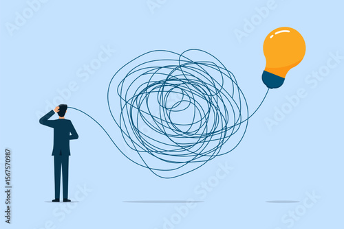 Man searching and thinking of idea through a complicated and chaotic way. Chaos, intellect, mind, and brainwork.
