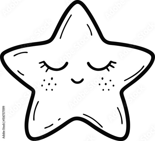 Cute Sleepy Star with Closed Eyes and Smile