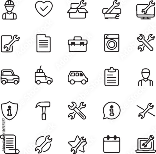 Collection of vintage repair tool icons for web design