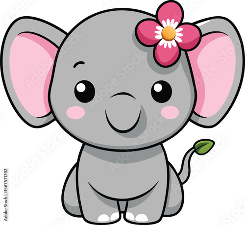 Elephant with Flower Behind Ear Blushing Gently