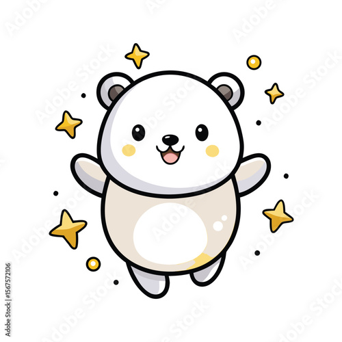 Floating Kawaii Bear Surrounded by Stars and Sparkles