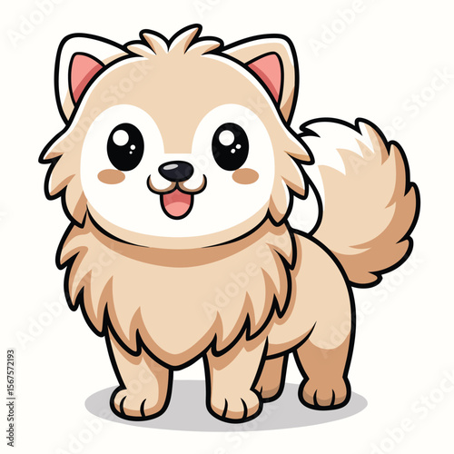 Fluffy Kawaii Dog with Short Legs and Wide Grin