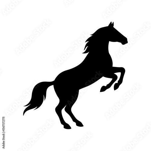 Dynamic Black Silhouette Horse Bucking Spirited Equine Action Art
