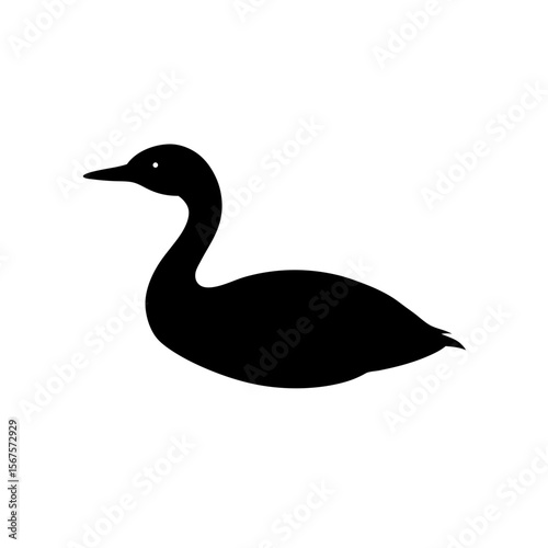 Graceful Black Silhouette Grebe Diving Waterfowl Bird Action Design