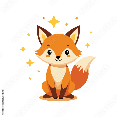 Fox With Stars Around Its Head Shy Expression Kawaii