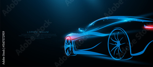 Sports car fast motion. Low angle side view. Sports car vehicle silhouette. Vector illustration