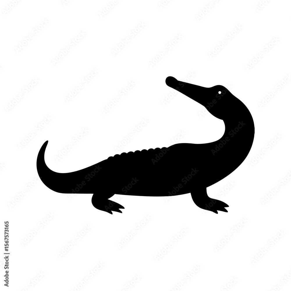 Fototapeta premium Unique Black Silhouette Gharial Basking Reptile Aquatic Predator