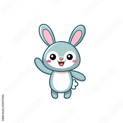 Happy Bunny Waving Standing on Two Feet Kawaii