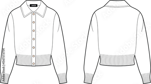 Stylish White Cropped Cardigan with Buttons, Fashionable Women's Clothing, Trendy Apparel Design, Must-Have Wardrobe Essential, 2025 Fashion Trend